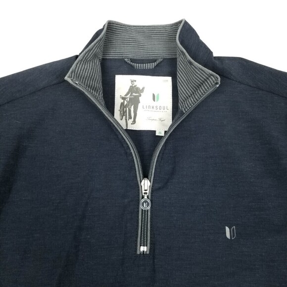 Linksoul Golf Tempus Fugit Heather Navy Quarter Pullover Windbreaker Mens Small - Picture 3 of 6